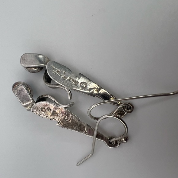 Navajo Lapis Lazuli Sterling Silver 925 Abstract Earrings - Picture 2 of 4